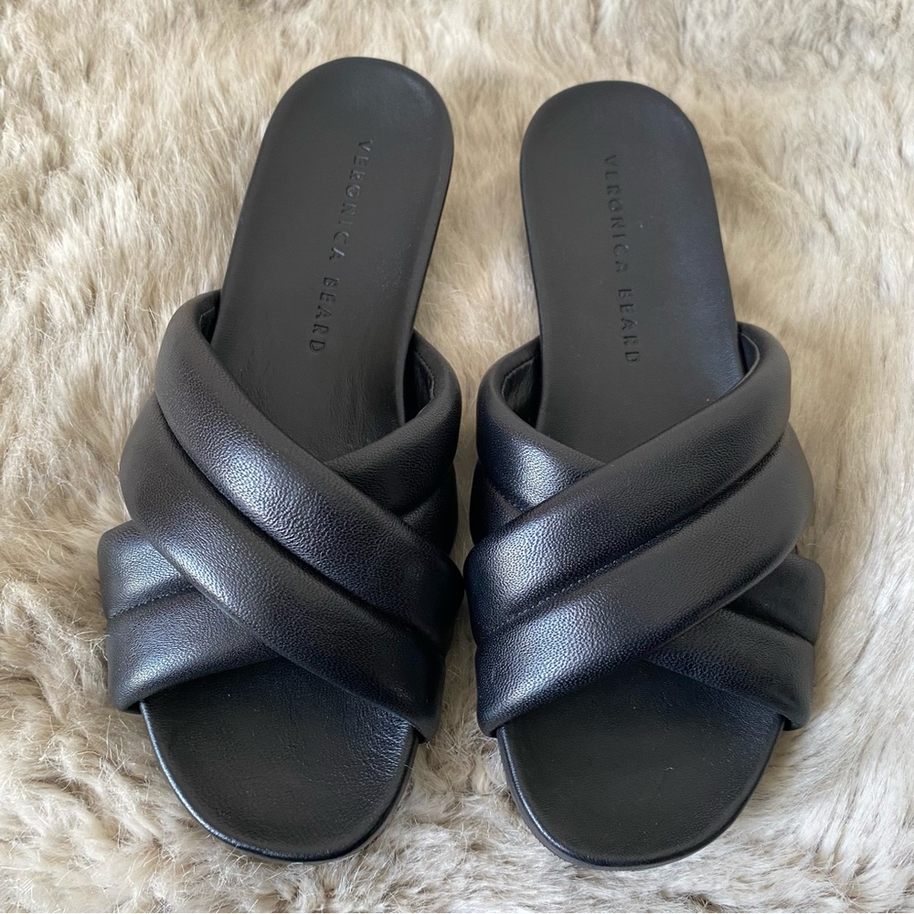 Veronica Beard Leather Sandals Black ELISE Slide Flats Women Size 6M EUC